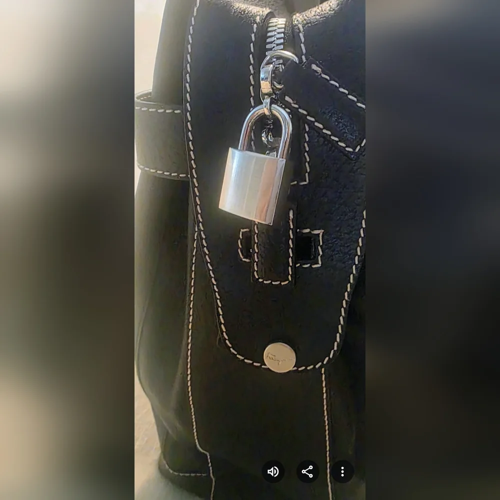 FERRAGAMO GANCINI VINTAGE NEW Padlock Black Leather Men's Bag